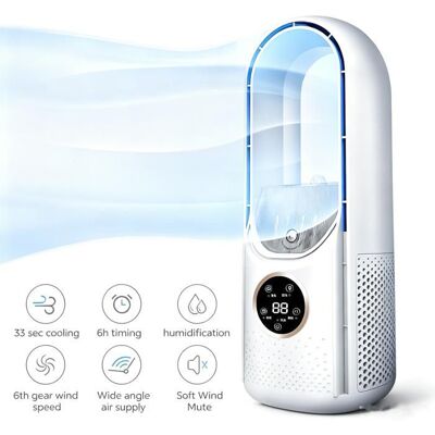 Ventilateur sans pale - UVERBON - Colonne 12 cm USB - 6 vitesses - Minuterie & télécommande - Humidificateur purifiant Blanc - Publicité Ventilateur sans pale - UVERBON - Colonne 12 cm USB - 6 vitesses - Minuterie & télécommande - Humidificateur purifiant Blanc - Publicité