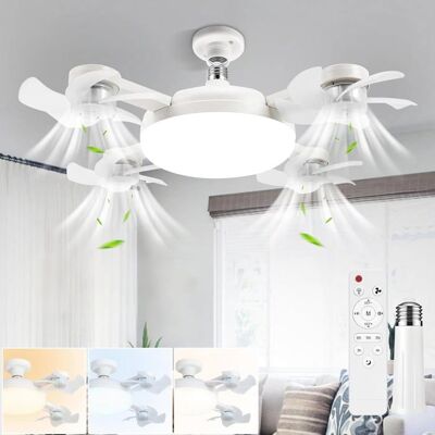 UVERBON Ventilateur Plafond LED avec Lumiere 4 Fan têtes Lampe Ventilateur Plafonnier Dimmable avec Telecommande 3 Vitesses Douille E27 Blanc - Publicité UVERBON Ventilateur Plafond LED avec Lumiere 4 Fan têtes Lampe Ventilateur Plafonnier Dimmable avec Telecommande 3 Vitesses Douille E27 Blanc - Publicité