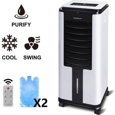 Aigostar Elsa - Rafraîchisseur d’air avec télécommande. 75W 3 modes. Minuterie 12 heures réservoir 8L. Blocs réfrigérants inclus. Publicité Aigostar Elsa - Rafraîchisseur d’air avec télécommande. 75W 3 modes. Minuterie 12 heures réservoir 8L. Blocs réfrigérants inclus. Publicité