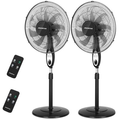 Aigostar Carr Ventilateur sur Pied Silencieux 9 Pales Télécommande 3 Vitesses Minuterie de 75 hHauteur Réglable60W 2PCS Noir - Publicité Aigostar Carr Ventilateur sur Pied Silencieux 9 Pales Télécommande 3 Vitesses Minuterie de 75 hHauteur Réglable60W 2PCS Noir - Publicité