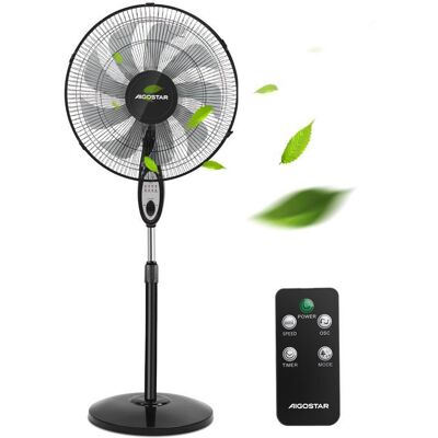 Aigostar Ventilateur sur pied silencieux 9 pales télécommande 3 vitesses 3 modes minuterie de 75 heures oscillant à 80° 60 W Noir - Publicité Aigostar Ventilateur sur pied silencieux 9 pales télécommande 3 vitesses 3 modes minuterie de 75 heures oscillant à 80° 60 W Noir - Publicité