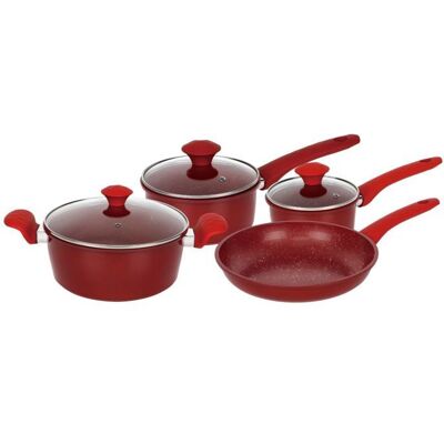 Herzberg Batterie de cuisine forgée 7 pièces revêtement marbre rouge - Tous feux (induction) Rouge - Publicité Herzberg Batterie de cuisine forgée 7 pièces revêtement marbre rouge - Tous feux (induction) Rouge - Publicité