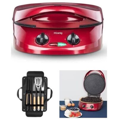 HKoenig Four à tarte et pizza multifonction 1800 W Revêtement pierre antiadhésif Puissance 1800 W + Set 4 accessoires pour barbecue Rouge - Publicité HKoenig Four à tarte et pizza multifonction 1800 W Revêtement pierre antiadhésif Puissance 1800 W + Set 4 accessoires pour barbecue Rouge - Publicité