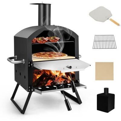 COSTWAY Four à Pizza Extérieur à 2 Couches Etagère du Milieu Amovible avec Pierre à PizzaGrille Pelle Housse Etanche Cheminée Noir - Publicité COSTWAY Four à Pizza Extérieur à 2 Couches Etagère du Milieu Amovible avec Pierre à PizzaGrille Pelle Housse Etanche Cheminée Noir - Publicité