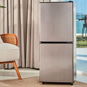 MODERNLUXE MINI Réfrigérateur congélateur - 106 L (60+46) - métal brossé - 45 dB LED - étagères réglables - 166 kWh/an - 42x44x102cm - gris Gris - Publicité MODERNLUXE MINI Réfrigérateur congélateur - 106 L (60+46) - métal brossé - 45 dB LED - étagères réglables - 166 kWh/an - 42x44x102cm - gris Gris - Publicité