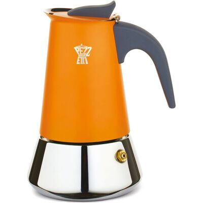Cafetière italienne - PEZZETTI - STEELEXPRESS - Acier inoxydable - 6 tasses - Tous feux dont induction - Orange - Publicité Cafetière italienne - PEZZETTI - STEELEXPRESS - Acier inoxydable - 6 tasses - Tous feux dont induction - Orange - Publicité