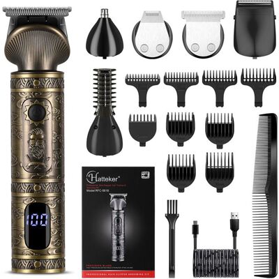 HATTEKER TONDEUSE CHEVEUX Homme 6 en 1 – Tondeuse Barbe Corps Nez Précision Étanche USB Rechargeable Pro – Couleur Or - Publicité HATTEKER TONDEUSE CHEVEUX Homme 6 en 1 – Tondeuse Barbe Corps Nez Précision Étanche USB Rechargeable Pro – Couleur Or - Publicité