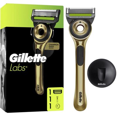 Rasoir Rechargeable Gillette Labs Gold H+1+Support mural - Publicité Rasoir Rechargeable Gillette Labs Gold H+1+Support mural - Publicité