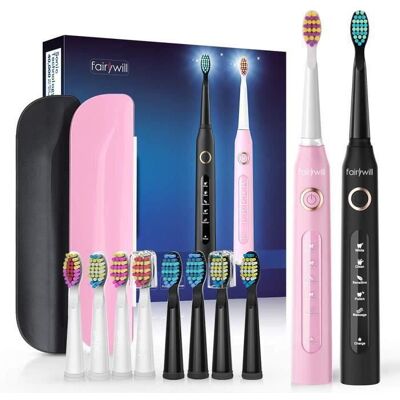 Brosse à dents électrique Fairywill Rechargeable brosse à dents sonic de voyage avec étui de voyage et 10 tête de brosse à dents Noir - Publicité Brosse à dents électrique Fairywill Rechargeable brosse à dents sonic de voyage avec étui de voyage et 10 tête de brosse à dents Noir - Publicité