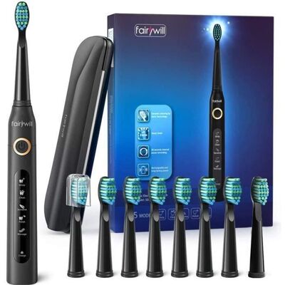 FAIRYWILL Brosse à dents electrique rechargeable sans fil pour adultes Etanche 5 Modes à choisir noir - Brosse à dents électrique Sonic Noir - Publicité FAIRYWILL Brosse à dents electrique rechargeable sans fil pour adultes Etanche 5 Modes à choisir noir - Brosse à dents électrique Sonic Noir - Publicité