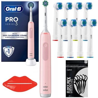 Brosse à dents électrique - Oral-B - Pro 3 3000 Rose - Cross Action - 8 embouts - Timer - Capteur pression Rose - Publicité Brosse à dents électrique - Oral-B - Pro 3 3000 Rose - Cross Action - 8 embouts - Timer - Capteur pression Rose - Publicité