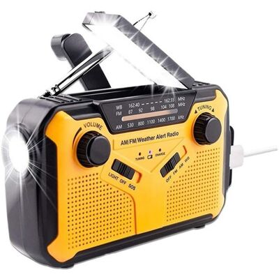 BIGILANTUH Radio Portable-Radio Dynamo-ManivelleSolairePiles AA2500mAAvec Lampe de Poche LEDAlarme SOSAM/FM-Pour Le Chargement dUrgence Jaune - Publicité BIGILANTUH Radio Portable-Radio Dynamo-ManivelleSolairePiles AA2500mAAvec Lampe de Poche LEDAlarme SOSAM/FM-Pour Le Chargement dUrgence Jaune - Publicité