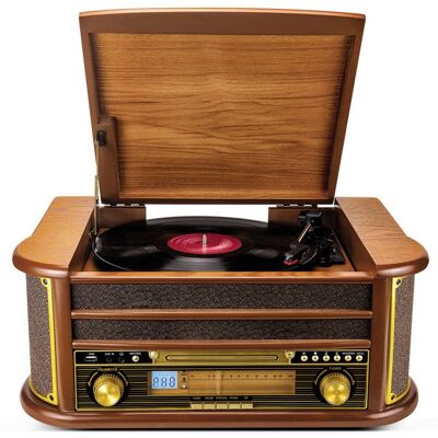 Tourne-Disque Evidence Acoustics EA-PL400 - Vinyle 33/45/78 60W PMPO Radio FM CD Cassette Bluetooth USB REC rétro Bois Marron - Publicité Tourne-Disque Evidence Acoustics EA-PL400 - Vinyle 33/45/78 60W PMPO Radio FM CD Cassette Bluetooth USB REC rétro Bois Marron - Publicité