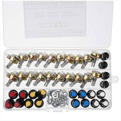 SODIAL Kit de Potentiomètres 20 Pièces avec Boutons B5K 10K 20K 50K 100K Interrupteur de Potentiomètre à Arbre 15 mm - Publicité SODIAL Kit de Potentiomètres 20 Pièces avec Boutons B5K 10K 20K 50K 100K Interrupteur de Potentiomètre à Arbre 15 mm - Publicité