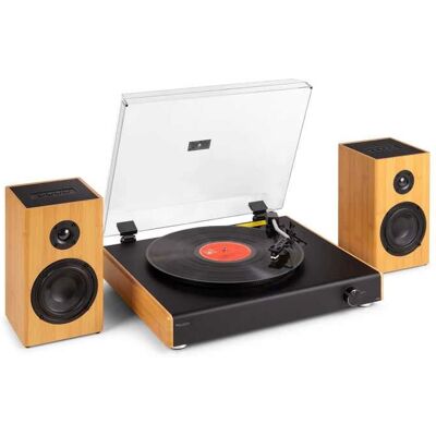 Audizio RP337BB - Platine Vinyle Vintage avec enceintes sans fil BT Lecteur 3 vitesses USB et Bluetooth - Bambou - Publicité Audizio RP337BB - Platine Vinyle Vintage avec enceintes sans fil BT Lecteur 3 vitesses USB et Bluetooth - Bambou - Publicité