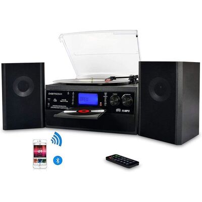 Tourne-disque Bluetooth - CACTOSE - Vintage - Lecteur CD et cassette - Radio AM/FM - Stéréo autonome - Publicité Tourne-disque Bluetooth - CACTOSE - Vintage - Lecteur CD et cassette - Radio AM/FM - Stéréo autonome - Publicité
