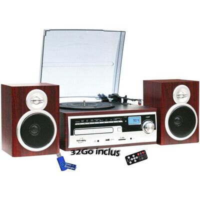 Chaîne Hifi Inovalley CH14E tourne disque vinyle 80W Cd Bluetooth FM et USB + télécommande + clé USB Blanc - Publicité Chaîne Hifi Inovalley CH14E tourne disque vinyle 80W Cd Bluetooth FM et USB + télécommande + clé USB Blanc - Publicité