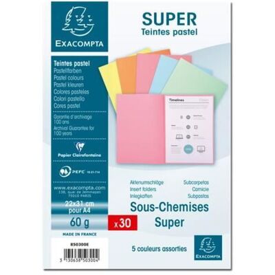 Exacompta SUPER 60 Chemise A4 pour 100 feuilles rose pastel bleu clair pastel bulle pastel vert clair pastel canari pastel… - Publicité Exacompta SUPER 60 Chemise A4 pour 100 feuilles rose pastel bleu clair pastel bulle pastel vert clair pastel canari pastel… - Publicité