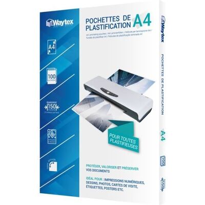 WAYTEX Pack de 100 feuilles de plastification A4 75 microns finition brillante transparente - Publicité WAYTEX Pack de 100 feuilles de plastification A4 75 microns finition brillante transparente - Publicité