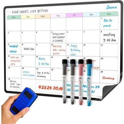 SURFOU Calendrier magnétique frigo - A3 - Tableau blanc effaçable - 297x42 cm - Film PET haute résistance Blanc - Publicité SURFOU Calendrier magnétique frigo - A3 - Tableau blanc effaçable - 297x42 cm - Film PET haute résistance Blanc - Publicité