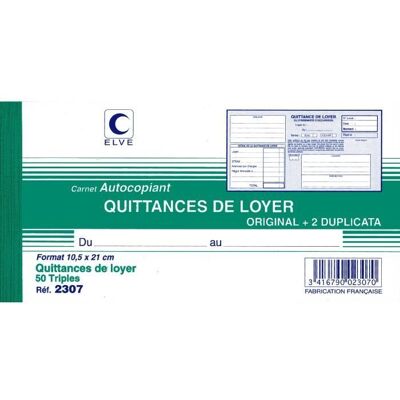 Manifold de Quittances de Loyer - Elve - 105x210 mm - 100 pages - Mixte - Professionnel - Publicité Manifold de Quittances de Loyer - Elve - 105x210 mm - 100 pages - Mixte - Professionnel - Publicité