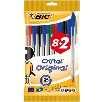Stylos BIC - Lot de 10 - Assortiment de Couleurs - Pointe Moyenne - Écriture Fluide - Non Rechargeable - Publicité Stylos BIC - Lot de 10 - Assortiment de Couleurs - Pointe Moyenne - Écriture Fluide - Non Rechargeable - Publicité