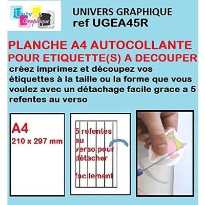 UNIVERS GRAPHIQUE 200 Papier adhésif blanc A4 autocollant SPECIAL DECOUPE : feuilles adhésives pour imprimer vos étiquettes et découper au format - Publicité UNIVERS GRAPHIQUE 200 Papier adhésif blanc A4 autocollant SPECIAL DECOUPE : feuilles adhésives pour imprimer vos étiquettes et découper au format - Publicité