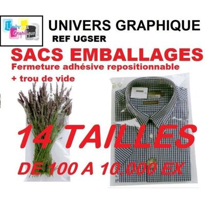 UNIVERS GRAPHIQUE 100 Sachet plastique 250 x 350 mm + 40 à fermeture autocollante adhésive repositionnable. Enveloppe de protection ultra transparent - Publicité UNIVERS GRAPHIQUE 100 Sachet plastique 250 x 350 mm + 40 à fermeture autocollante adhésive repositionnable. Enveloppe de protection ultra transparent - Publicité