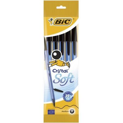 BIC Stylo-bille cristal soft noir x5 Noir - Publicité BIC Stylo-bille cristal soft noir x5 Noir - Publicité