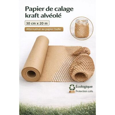 MICHLO Papier de calage kraft alvéolé 30 cm x 20 m - Rouleau nid d’abeille pour emballage protection colis alternative au papier bulle Marron - Publicité MICHLO Papier de calage kraft alvéolé 30 cm x 20 m - Rouleau nid d’abeille pour emballage protection colis alternative au papier bulle Marron - Publicité
