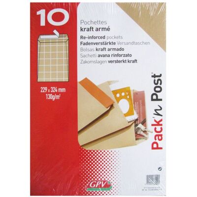 Enveloppes - Kraft armé - C4 - 229x324mm - Auto adhésive - Lot de 10 - GPV Marron - Publicité Enveloppes - Kraft armé - C4 - 229x324mm - Auto adhésive - Lot de 10 - GPV Marron - Publicité