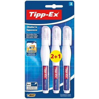 BIC Tipp-ex Shake N Squezze Stylos Correcteurs 2 + 1 GRATUIT Blanc - Publicité BIC Tipp-ex Shake N Squezze Stylos Correcteurs 2 + 1 GRATUIT Blanc - Publicité