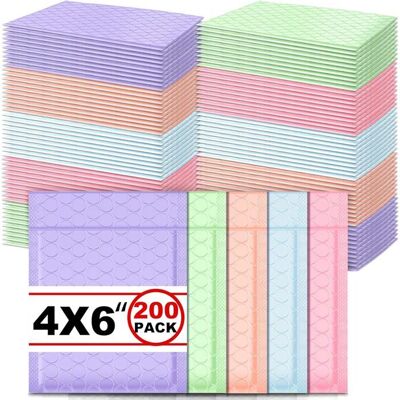 Enveloppes à bulles matelassées 4 x 6 pouces lot de 200 auto-adhésives étanches couleurs pastel - Publicité Enveloppes à bulles matelassées 4 x 6 pouces lot de 200 auto-adhésives étanches couleurs pastel - Publicité