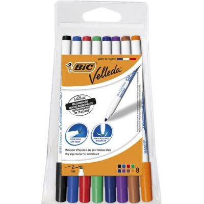 BIC Velleda 1721 Feutres pour Tableau Blanc Effaçables à Sec Pointe Conique Fine - Couleurs Assorties Pochette de 8 - Publicité BIC Velleda 1721 Feutres pour Tableau Blanc Effaçables à Sec Pointe Conique Fine - Couleurs Assorties Pochette de 8 - Publicité