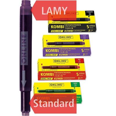 ONLINE - Lot de 20 cartouches dencre (4x5) : noir rouge vert violet - compatibles stylos‑plumes & rollers Rouge - Publicité ONLINE - Lot de 20 cartouches dencre (4x5) : noir rouge vert violet - compatibles stylos‑plumes & rollers Rouge - Publicité