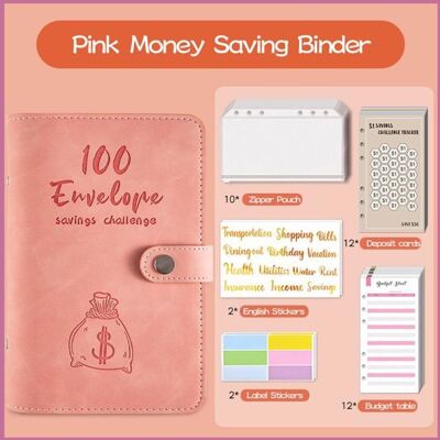 Cocosity A6 Budget Binder 100 enveloppes monnaie du défi dépargne Budget Binder Pu En cuir couverture avec bureau pack ROSE Rose - Publicité Cocosity A6 Budget Binder 100 enveloppes monnaie du défi dépargne Budget Binder Pu En cuir couverture avec bureau pack ROSE Rose - Publicité