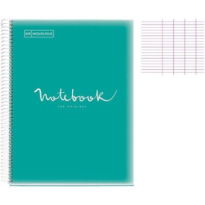 Cahier - A4 (21x297cm) - Grands carreaux - 80 pages - couverture en polypro turquoise - à spirale - Notebook Miquelrius Bleu - Publicité Cahier - A4 (21x297cm) - Grands carreaux - 80 pages - couverture en polypro turquoise - à spirale - Notebook Miquelrius Bleu - Publicité
