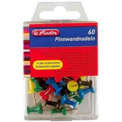 Punaises à tête plate - HERLITZ - Couleurs assorties - 60 pièces - tête 12 mm - longueur 23 mm - métal/plastique - Publicité Punaises à tête plate - HERLITZ - Couleurs assorties - 60 pièces - tête 12 mm - longueur 23 mm - métal/plastique - Publicité