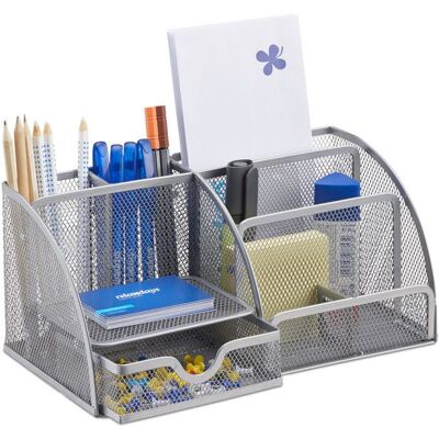 Relaxdays Organiseur de bureau porte-stylos porte-lettres porte bloc-notes maille métal 6 casiers argenté Gris - Publicité Relaxdays Organiseur de bureau porte-stylos porte-lettres porte bloc-notes maille métal 6 casiers argenté Gris - Publicité