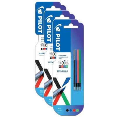 Lot de 3 Packs de 4 recharges FriXion Ball - PILOT - Encre gel effaçable - Pointe fine - 4 couleurs assorties - Publicité Lot de 3 Packs de 4 recharges FriXion Ball - PILOT - Encre gel effaçable - Pointe fine - 4 couleurs assorties - Publicité