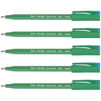 Lot de 5 Stylos roller encre Ball Pentel R56 Pte Fine Bleu - PENTEL - Vert - Roller - Mixte Vert - Publicité Lot de 5 Stylos roller encre Ball Pentel R56 Pte Fine Bleu - PENTEL - Vert - Roller - Mixte Vert - Publicité