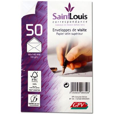 Enveloppes - Blanche - 90x140mm - Pour cartes de visite - Paquet de 50 - GPV Blanc - Publicité Enveloppes - Blanche - 90x140mm - Pour cartes de visite - Paquet de 50 - GPV Blanc - Publicité