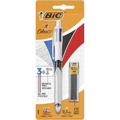 BIC 4 Couleurs 3+1 HB Stylo-Bille et Porte-Mines - Blister de 1 + 12 Mines 07 mm HB - Publicité BIC 4 Couleurs 3+1 HB Stylo-Bille et Porte-Mines - Blister de 1 + 12 Mines 07 mm HB - Publicité