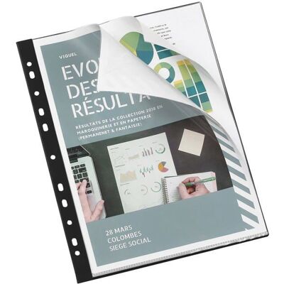 Viquel - Pochettes perforees reliees pour classeur A4 - Porte documents 40 vues - Noir - Publicité Viquel - Pochettes perforees reliees pour classeur A4 - Porte documents 40 vues - Noir - Publicité