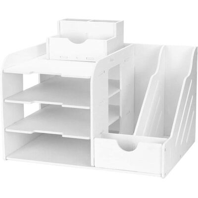 Organisateur de Bureau Multifonction - Rangement Bureau en Bois avec Porte-Stylo pour Papiers A4 Stylos Livres Lettres Blanc - Publicité Organisateur de Bureau Multifonction - Rangement Bureau en Bois avec Porte-Stylo pour Papiers A4 Stylos Livres Lettres Blanc - Publicité