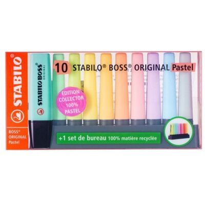 Surligneurs - STABILO - BOSS ORIGINAL - 10 couleurs pastel - Set de bureau - Multicolore - Publicité Surligneurs - STABILO - BOSS ORIGINAL - 10 couleurs pastel - Set de bureau - Multicolore - Publicité