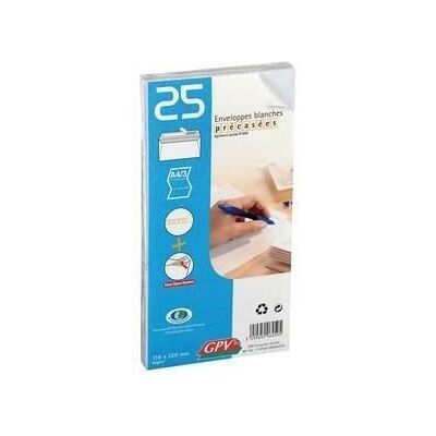 Enveloppes auto-adhésives - GPV - 110x220 mm - Paquet de 25 - 90 grammes - Couleur blanche Blanc - Publicité Enveloppes auto-adhésives - GPV - 110x220 mm - Paquet de 25 - 90 grammes - Couleur blanche Blanc - Publicité