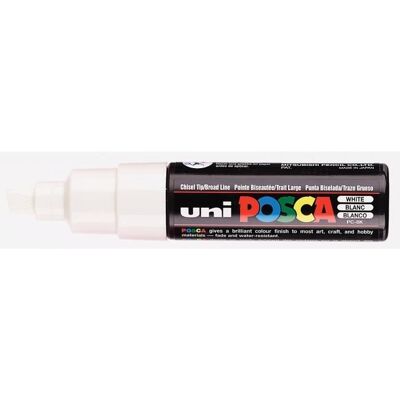 Marqueur peinture blanc à pointe biseautée - POSCA - Pointe large biseautée 8 mm - Peinture à base d’eau Blanc - Publicité Marqueur peinture blanc à pointe biseautée - POSCA - Pointe large biseautée 8 mm - Peinture à base d’eau Blanc - Publicité