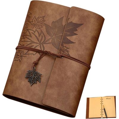 ARTICLES DUSAGE QUOTIDIEN Carnet en cuir vintage - Motif feuille dérable - 165 x 235 cm - 80 feuilles - Reliure à 6 anneaux - Format A5 - Rechargeable - Marron - Publicité ARTICLES DUSAGE QUOTIDIEN Carnet en cuir vintage - Motif feuille dérable - 165 x 235 cm - 80 feuilles - Reliure à 6 anneaux - Format A5 - Rechargeable - Marron - Publicité