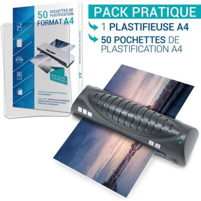 Plastifieuse A4 - WAYTEX - Modèle avec 50 pochettes - Vitesse 30 cm/min - Chauffe rapide - Peu encombrante - Publicité Plastifieuse A4 - WAYTEX - Modèle avec 50 pochettes - Vitesse 30 cm/min - Chauffe rapide - Peu encombrante - Publicité
